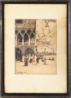 Conrád Gyula (1877-1959): Palazzo Ducale (Dózse-palota, Velence), 1910. Rézkarc, papír, jelzett. Üvegezett fakeretben, 28,5×21,5 cm