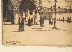 Conrád Gyula (1877-1959): Palazzo Ducale (Dózse-palota, Velence), 1910. Rézkarc, papír, jelzett. Üve...