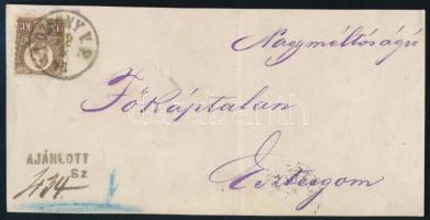 1875 Réznyomat 15kr ajánlott levél előlapon "POZSONY V.P." - Esztergom