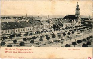 1901 Nagyvárad, Oradea; Szent László tér, Szálloda a Fekete Sashoz, Ausländer üzlete. Helyfi László kiadása / square, hotel, shops (ragasztónyom / glue mark)