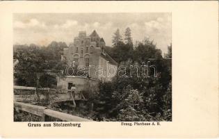 Szelindek, Stolzenburg, Slimnic; Evang. Pfarrhaus / Evangélikus plébánia. Lichtdruck von Jos. Drotleff / Lutheran parish (fl)