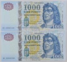 2015. 1000Ft (2x) sorszámkövetők "DC 3000349 - DC 3000350" T:UNC