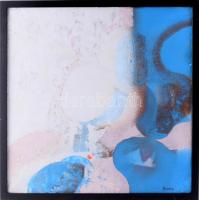 Baska József (1935-2017): Lebegés. Olaj, vászon, jelezve jobbra lent. Hátoldalán Képcsarnok Vállalat töredékes címkéjével és MNG kiviteli bélyegzővel. Egészen apró felületi sérülésekkel. Fakeretben. 50x50 cm / oil on canvas, signed, with small surface damages, framed