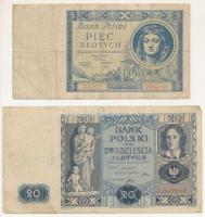 Lengyelország 1930. 5Zl + 1936. 20Zl T:F folt, kisebb beszakadások Poland 1930. 5 Złotych + 1936. 20 Złotych C:F spotted, small tears Krause P#72, P#77