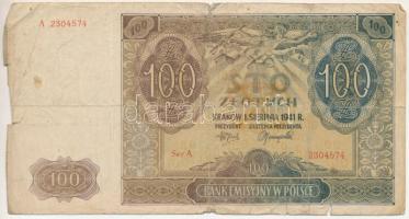 Lengyelország 1941. Német megszállás 100Zl T:VG Poland 1941. German occupation 100 Złotych C:VG Krause P#103