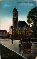Pozsony, Pressburg, Bratislava; Erzsébet templom, automobil. J. v. B. P. 1916/20. / church, automobile + "K.u.k. Garnisonsspital Nr. 15. in Pozsony VI. Abteilung" (kopott sarkak / worn corners)