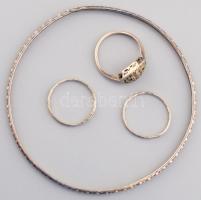 Ezüst (Ag) 4 darabos ékszer összeállítás, karperec, gyűrű, zömmel jelzett, nettó 7,5 g