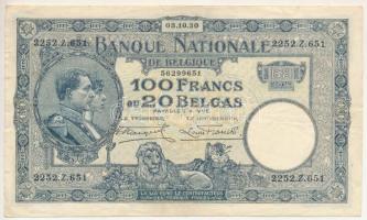 Belgium 1930.10.03. 100Fr/20B T:F erős papír Belgium 1930.10.03. 100 Francs / 20 Belgas C:F strong paper Krause P#102