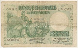 Belgium 1930.02.05. 50Fr/10B T:VG Belgium 1930.02.05. 50 Francs / 10 Belgas C:VG Krause P#101