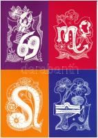 12 db MODERN magyar művészet képeslap: horoszkóp, teljes sorozat / 12 modern Hungarian art postcards: horoscope, complete series s: Jakobi Anna