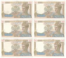 Franciaország 1938. 50Fr (6x) sorszámkövető "E.8587 614 - E.8587 619" T:VF,F szép papír, e...