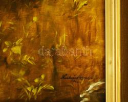 Lukács Gyula (1889-), felvidéki magyar festő: Szarvasok (vadászat témájú festmény). Olaj, vászon, je...