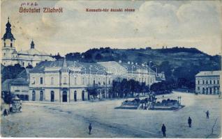 1911 Zilah, Zalau; Kossuth tér északi része, Lengyel Antal üzlete, gyógyszertár. Seres Samu kiadása / square, shops, pharmacy (fl)