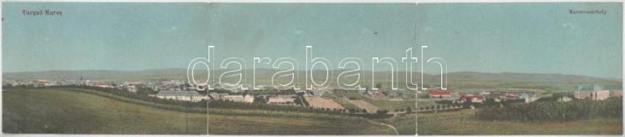 1940 Marosvásárhely, Targu Mures; látkép. Révész kiadása, 3-részes kihajtható panorámalap / general view, 3-tiled folding panoramacard + "1940 Marosvásárhely visszatért" So. Stpl. (hajtásnál szakadás / torn at fold)