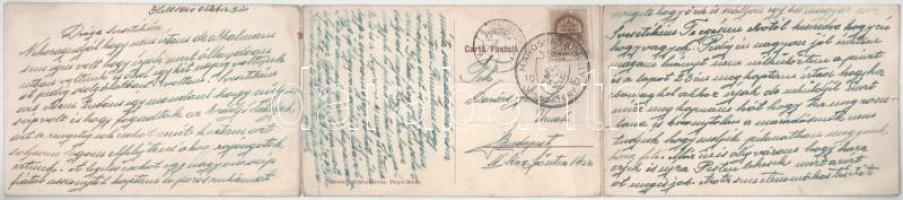 1940 Marosvásárhely, Targu Mures; látkép. Révész kiadása, 3-részes kihajtható panorámalap / general ...