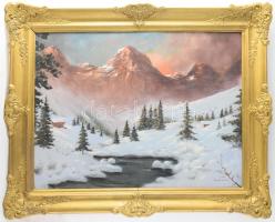 Reinprecht Károly (1903-?): Téli táj (Tátra?). Olaj, vászon, jelzett. Dekoratív, kissé sérült fakeretben, 61×81 cm
