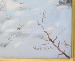 Reinprecht Károly (1903-?): Téli táj (Tátra?). Olaj, vászon, jelzett. Dekoratív, kissé sérült fakere...