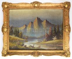 Feleky Zoltán (-), XX. sz. első fele-közepe: Hegyvidéki táj fácánnal (Tátra?). Olaj, vászon, jelzett. Sérült. 60×80 cm. Dekoratív, kissé sérült fakeretben, 60×80 cm