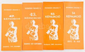 1977-1981 4 darab BÁV képaukciós katalógus, benne az előző árverések leütési listáival.
