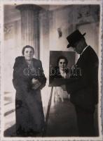 Steinacker jelzéssel, felvidéki-pozsonyi festő: Pozsonyi hölgy arcképe, 1940 körül. Olaj, vászon, je...