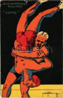 1924 Paris, Jeux Olympiques. Lutte / 1924 Summer Olympics advertisement postcard. Box match. L. Paut...