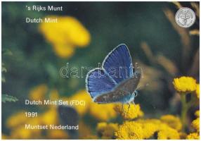 Hollandia 1991. 5c-5G (6xklf) + "Drenthe" emlékérem forgalmi sor karton dísztokban T:UNC Netherlands 1991. 5 Cents - 5 Gulden (6xdiff) + "Drenthe" commemorative coin, coin set in cardboard case C:UNC