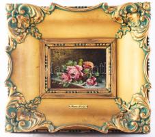 Franz Nowak (1885-1973), osztrák festő/Austrian painter: Csendélet. Olaj, vászon, kartonon jelzett. Dekoratív fakeretben, 11×14 cm.