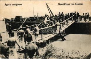 Ágyúk behajózása / Einschiffung von Kanonen / WWI Austro-Hungarian K.u.K. military cannon embarkatio...