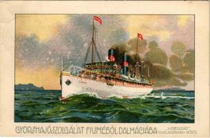 1914 Gyorshajószolgálat Fiuméből Dalmáciába, 'Visegrád' dupla csavarú gőzös, litho / Hungarian steamship (Rb)