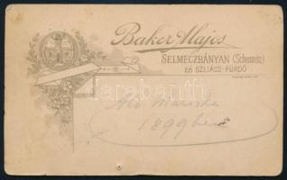 1899 Hölgy és úr portréja, vizitkártya Baker Alajos selmecbányai műterméből, a hátoldalon ceruzás fe...