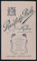 cca 1900-1910 Kislány portréja, vizitkártya Rasofszky Béla nyitrai (Nitra, Neutra) műterméből, 10,5x...