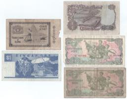 Vegyes, 9db-os külföldi bankjegyből álló tétel, közte Szingapúr DN(1987) 1$ + Laosz 1988. 500K, stb....