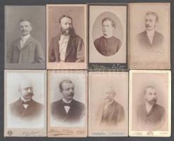 8 db férfiakat ábrázoló vizitkártya, különféle műtermekből (közte Csonka Géza, Marosvásárhely; Halmy...