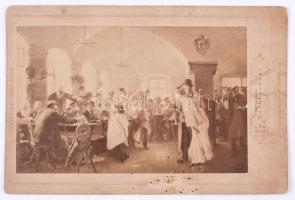 1892 László Fülöp Elek (1869-1937) festőművész művéről készült reprodukció, keményhátú fotó, a hátoldalon László Fülöp Elek autográf dedikációjával Márk Lajos (1867-1942) festőművész, grafikus részére: ,,Márk Lajos barátomnak László Fülöp Bp 892 VI". Kissé foltos, 11,5x17 cm.