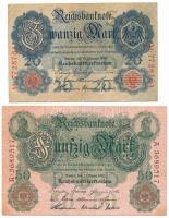 Német Birodalom 1910. 50M + 1914. 20M T:F, szép papír German Empire 1910. 50 Mark + 1914. 20 Mark C:F, fine paper Krause P#31, P#41