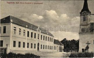 Tapolca, katolikus elemi fiúiskola a templommal. Löwy B. kiadása (fl)