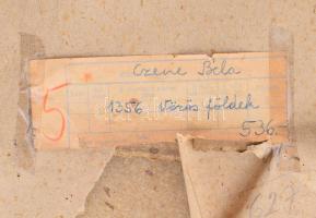 ifj. Czene Béla (1911-1999): Vörös földek, 1950-60 körül. Tempera, papír. jelzés nélkül, hátoldalán ...