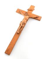 Fali feszület. Ausztria, cca 1940/50, faragott fa, 59x29 cm