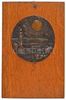 Szöllőssy Enikő (1939-) DN "Napkelte" egyoldalas bronz plakett (108mm), akasztós fa talpon (193x297mm) T:AU