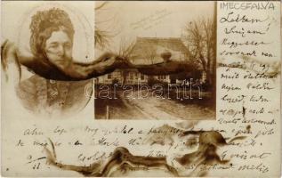 Imecsfalva, Imeni; Nagyajtai ősi Cserey udvarház, épült 1613, nagyajtai özv. Cserey Jánosné Zathureczky Emília, a Székely Nemzeti Múzeum alapítónője. A képeslapot ő maga írta testvérének, Bartha Sándorné Zathureczky Lujzának / noble manor house, founder of the Szekler National Museum, with the letter of the owner. photo (fl)