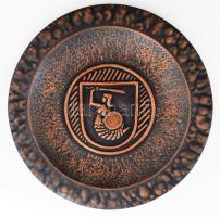 Réz falitál a Varsói Sellő ábrázolásával, d: 34 cm /// Copper decorative wall plate featuring the Warsaw Mermaid, d:34 cm