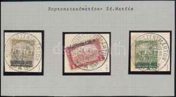 Nyugat-Magyarország III. 1921 20f, 50f, 1K levélkivágásokon "SOPRONSZENTMÁRTON", Bodor vizsgálójellel