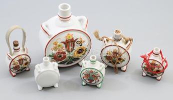 Zsolnay 6 darab porcelán kulacs, jelzett, hibátlan, m: 7-16 cm
