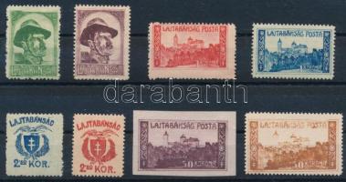 Nyugat-Magyarország VII. 1921 20f, 1K, 2,50K, 50K eredeti színben és próbanyomat színekben, Bodor vizsgálójellel