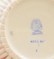 Herendi zöld Apponyi mintás fonott kosárka. Kézzel festett, jelzett, hibátlan, d: 11,5 cm, m: 4,5 cm