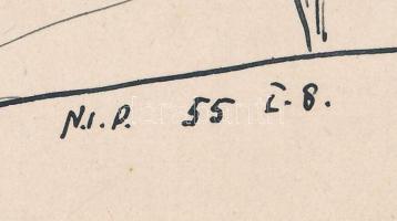 Nolipa István Pál (1907-1986): Irmuska tanul (a festő lánya), 1955. Tus, karton. Jelzett. 30x22 cm