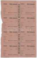 1930. Miskolc "Miskolci orth. izr. hitközség / Pótimaház" férfi imaszékre szóló bárca ellenőrzőszelvénnyel, kitöltetlen, perforált ívben, ortodox izraelita hitközség (összesen 4 pár)