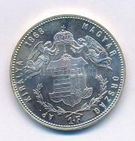 1868KB 1Ft Ag "Ferenc József / Angyalos címer" rozettával, Artex-veret, kapszulában T:AU (P), kis patina Hungary 1868KB 1 Forint Ag "Franz Joseph" with rosette, Artex-restrike, in capsule C:AU (P), small patina Adamo M15