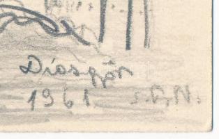 Nolipa István Pál (1907-1986): Diósgyőri vár, 1961. Ceruza, papír. Jelzett. 14,5x11 cm