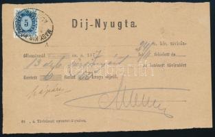 1877 Réznyomat 5kr távirdabélyeg 1 Díj-nyugtán 13 db sürgönyről "MAGY.KIR.KÖZPONTI TÁVIRDA ÁLLOMÁS